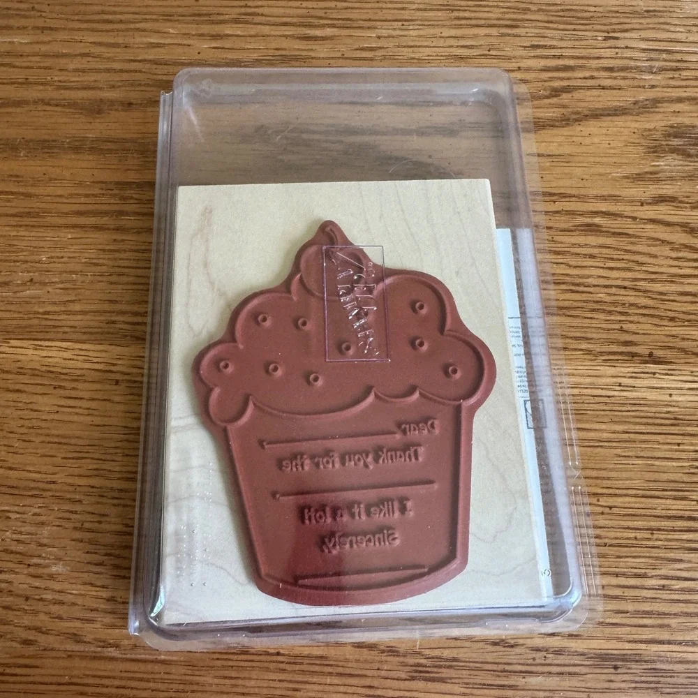 Stampin Up Simple‎ Birthday Thanks Cupcake Wood Mount Rubber Stamp 111546